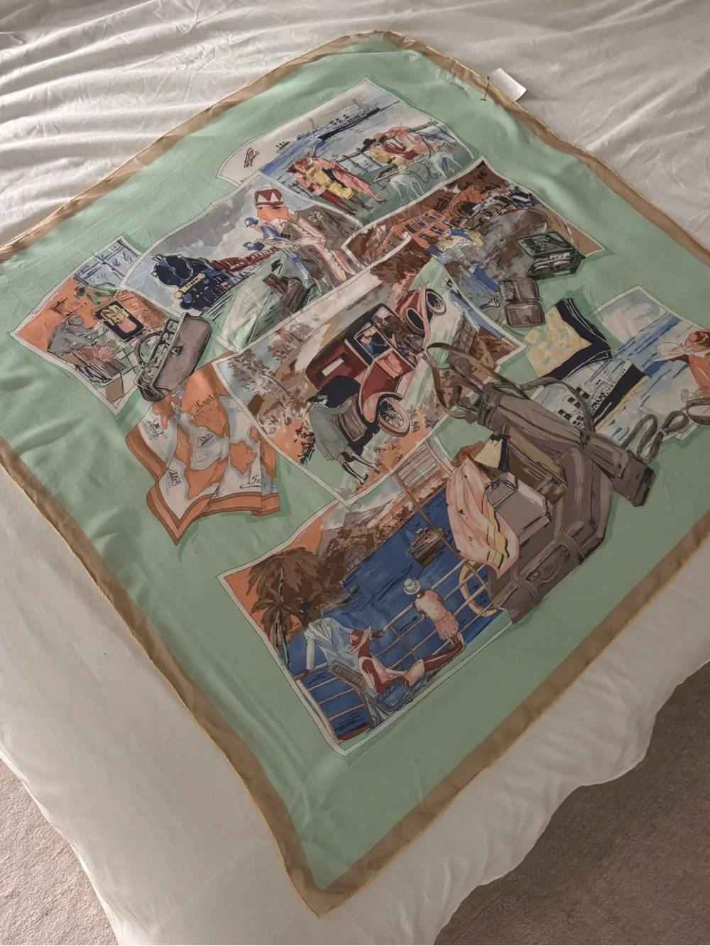 Loro Piana Printed Mesh Green Silk Scarf